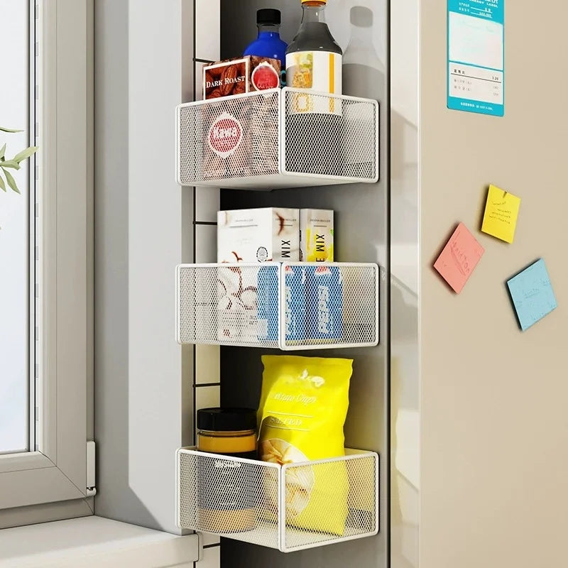 Refrigerator Magnetic Storage Rack Carbon Steel Multifunctional Basket