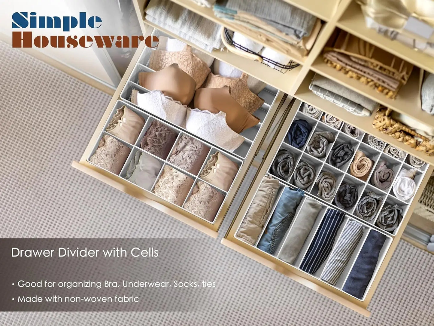4 Pack Drawer Organizer Set With Foldable Nonwoven Storage Boxes