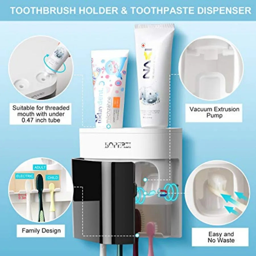Dustproof Cover Wall Mounted Toothbrush Holder Automatic Dispenser With Squeezers