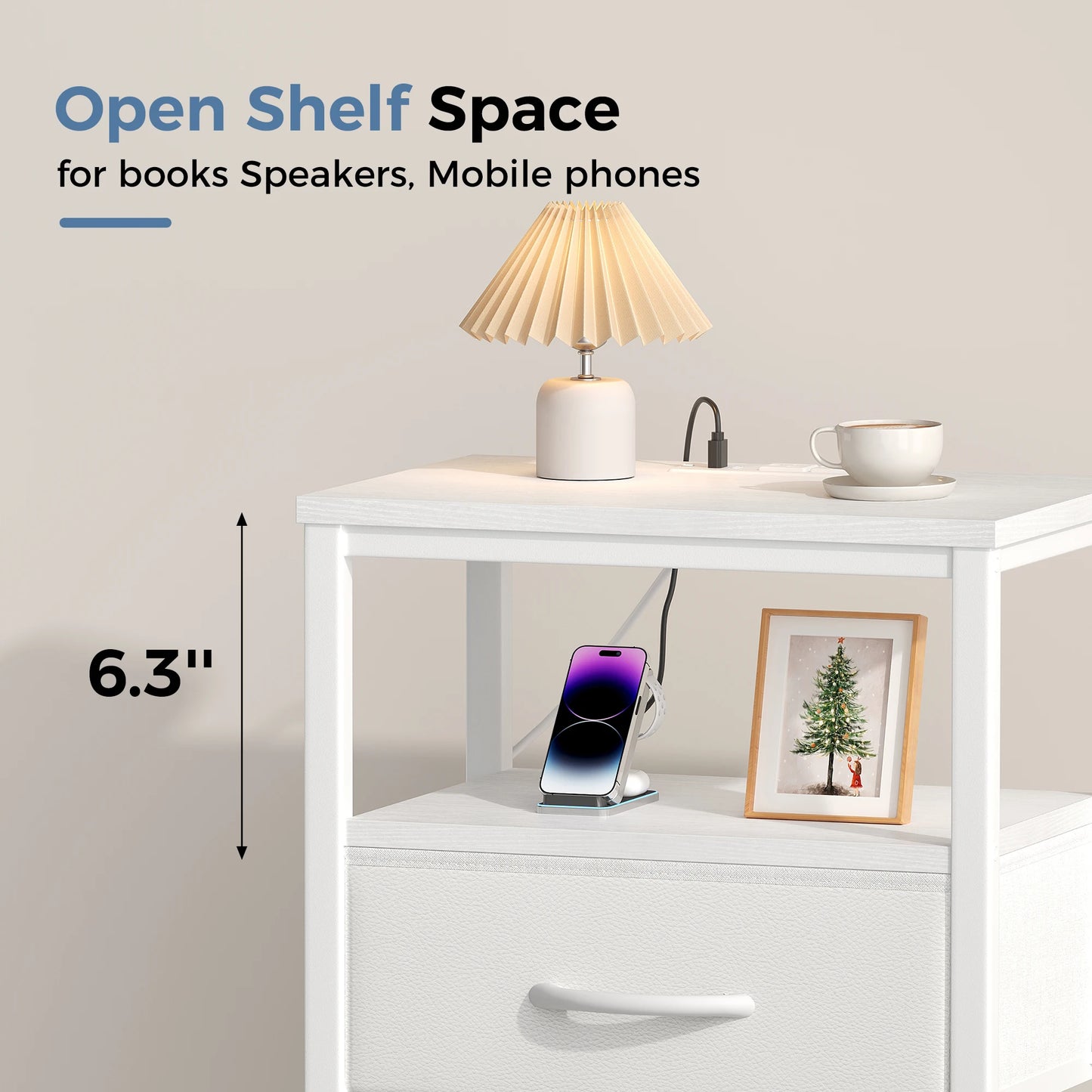 MCQ Nightstand 1 Fabric Drawers with LED Light Strip Cabinets Bedside End Table Storage With Charging Station for Home Furniture