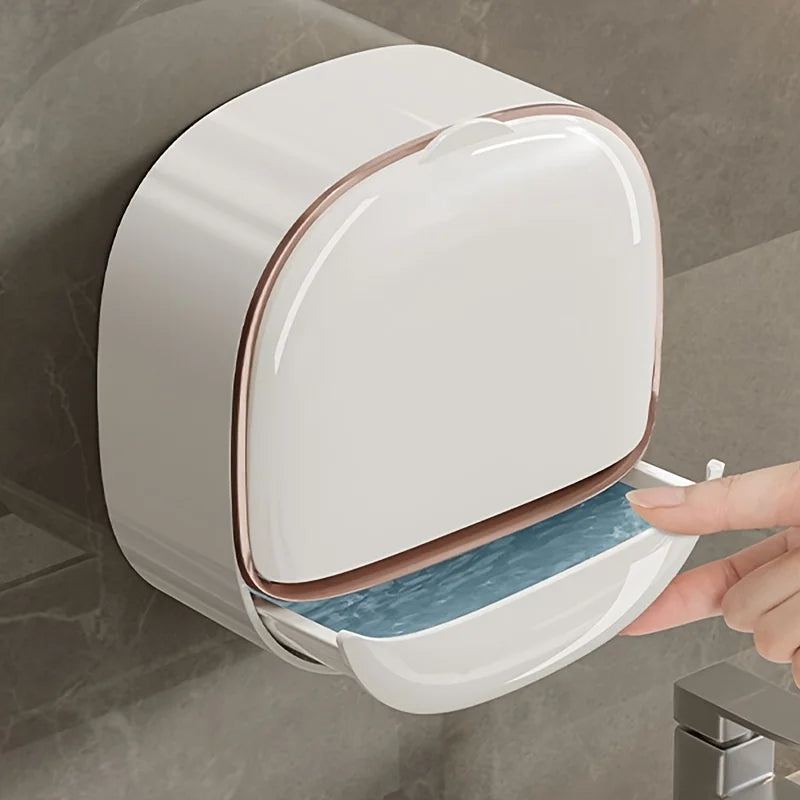 Wall Mounted Soap Box With Lid Drainage Tray Bathroom Organizer