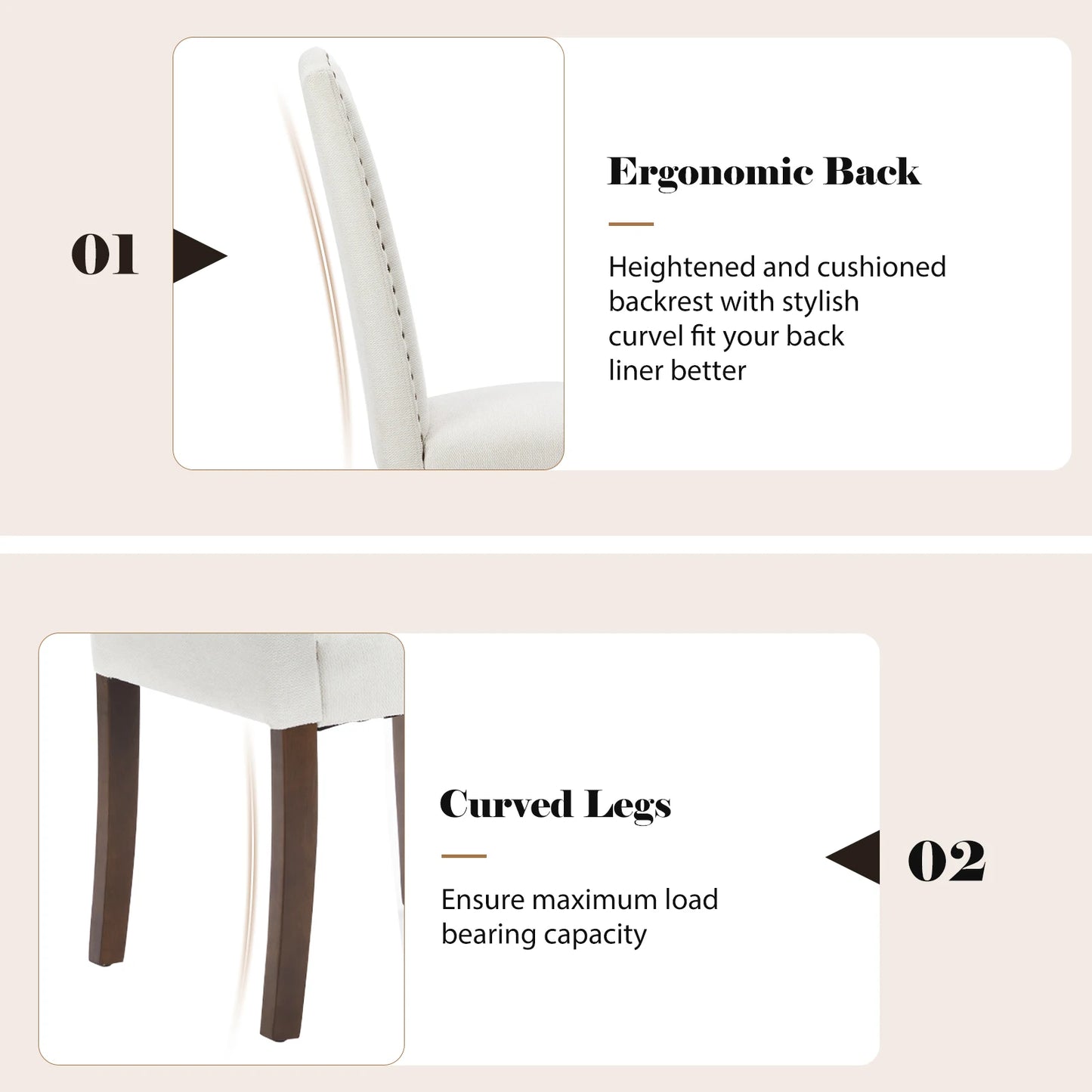MCQ Farmhouse Fabric Dining Chairs Set With Wooden Legs