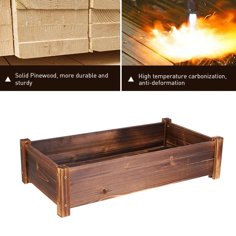 Pine Wood Raised Bed Planter Box For Indoor Outdoor Use