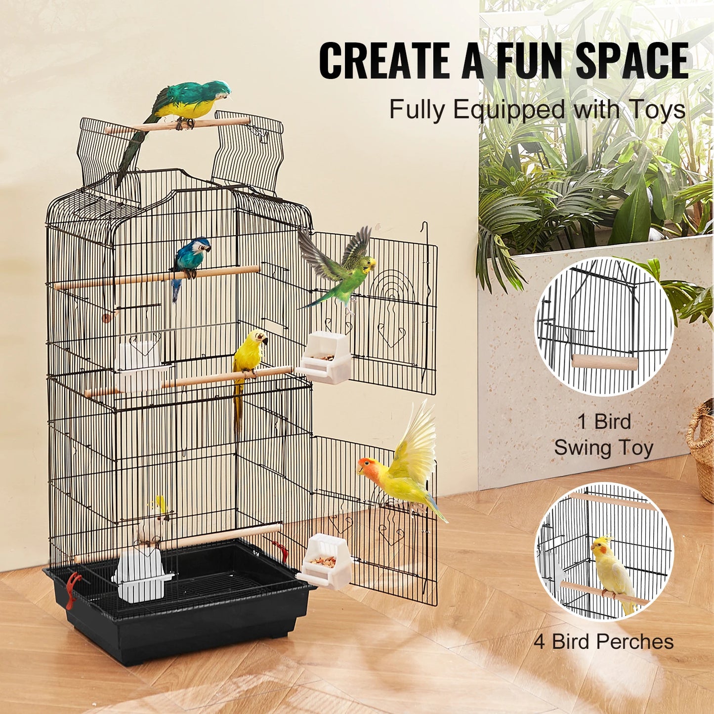 SucceBuy Open Top Parrot Bird Cage With Swing For Travel