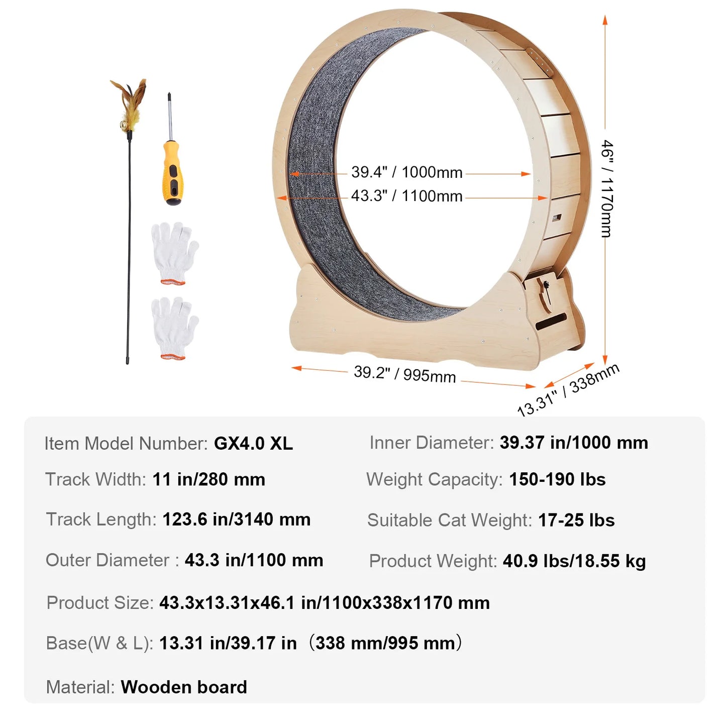 SucceBuy Wooden Cat Exercise Wheel Indoor Treadmill For Cats