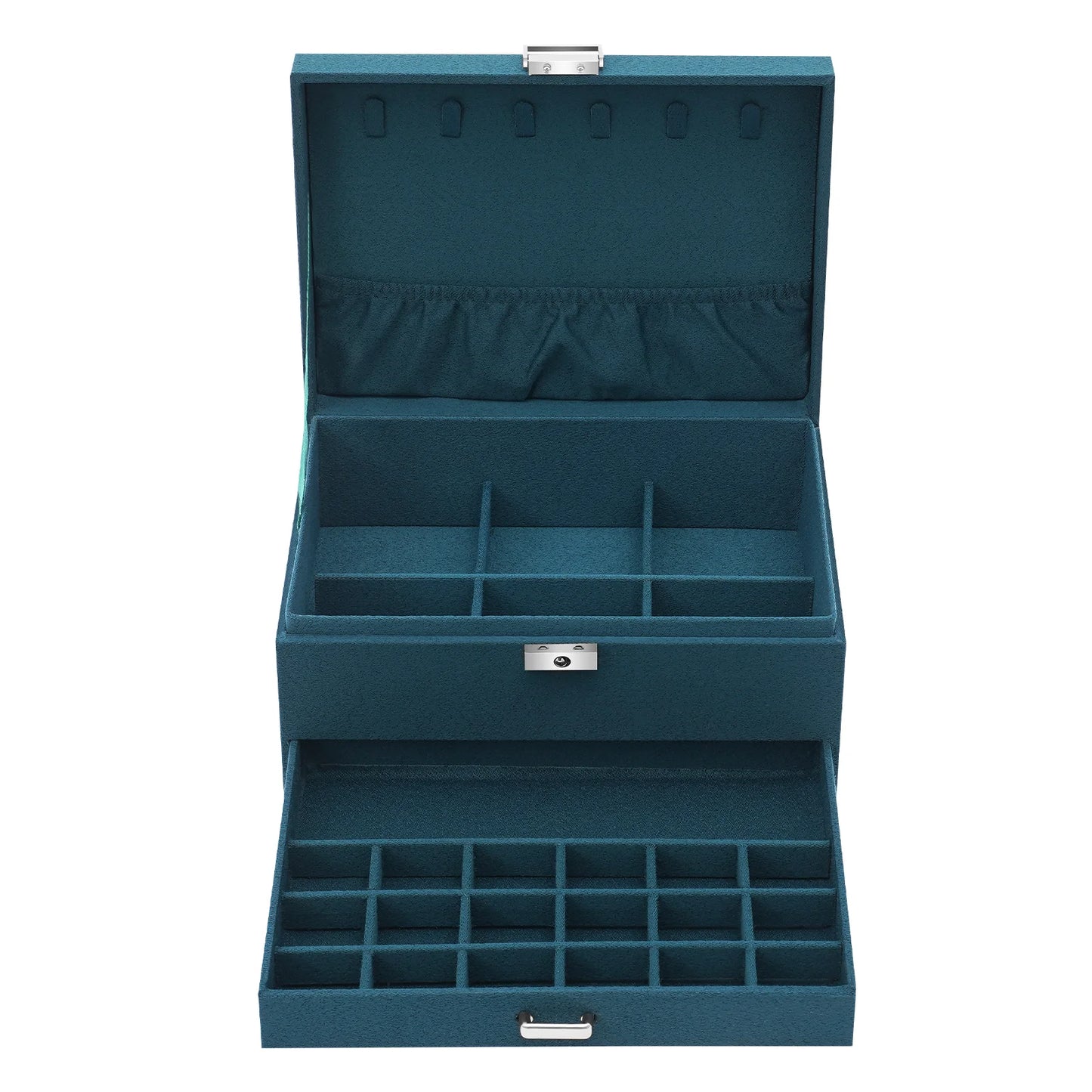 Three Tier Jewelry Box With Safe Lock Large Capacity