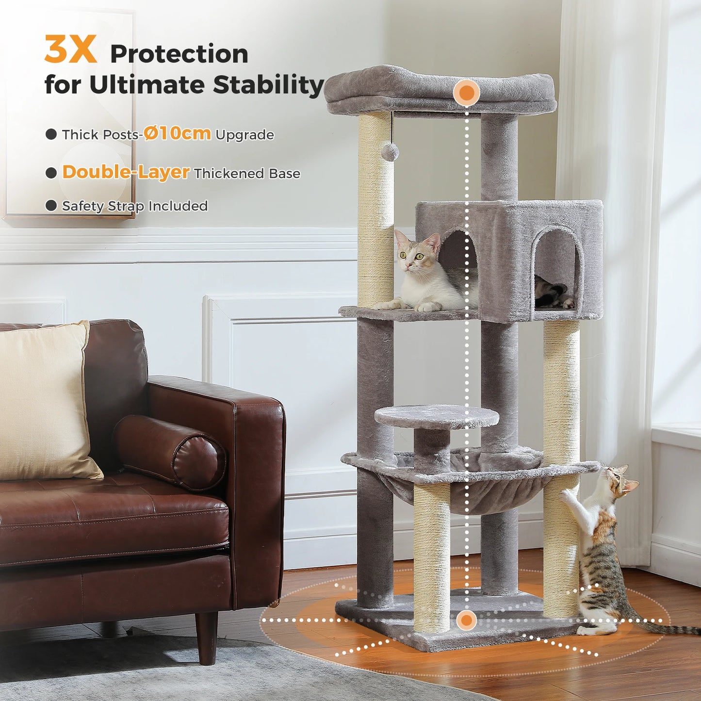 PAWZ Road Cat Tree With Thick Scratching Posts And Hammock