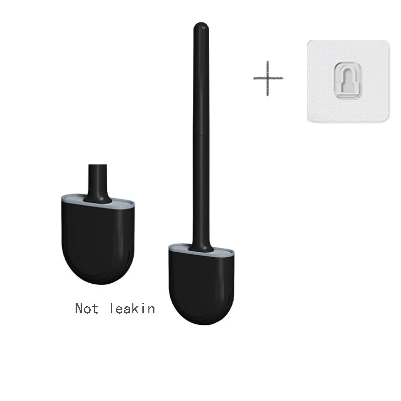 Wall Hanging Toilet Brush With Holder, Long Handle Silicone Bristles