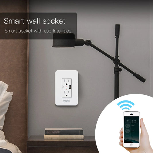 MOES Wifi Smart Wall Power Outlets Plug with 2 USB Socket Smart Life/Tuya APP Remote Control Anywhere Work Alexa Google Home