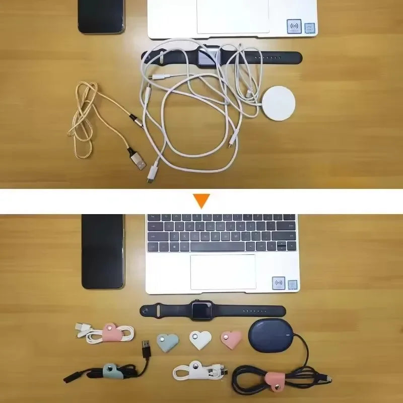 PU Leather Cable Organizer Heart Shaped Clip For Cables