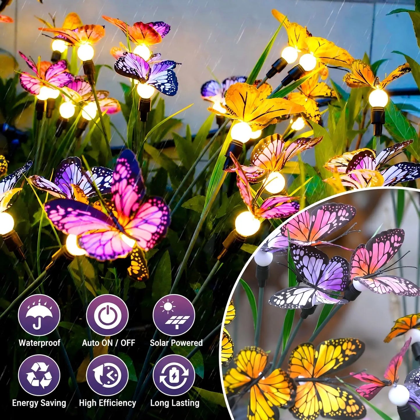 Solar Butterfly Garden Lights 2 Pack Upgraded Swaying LED Pathway
