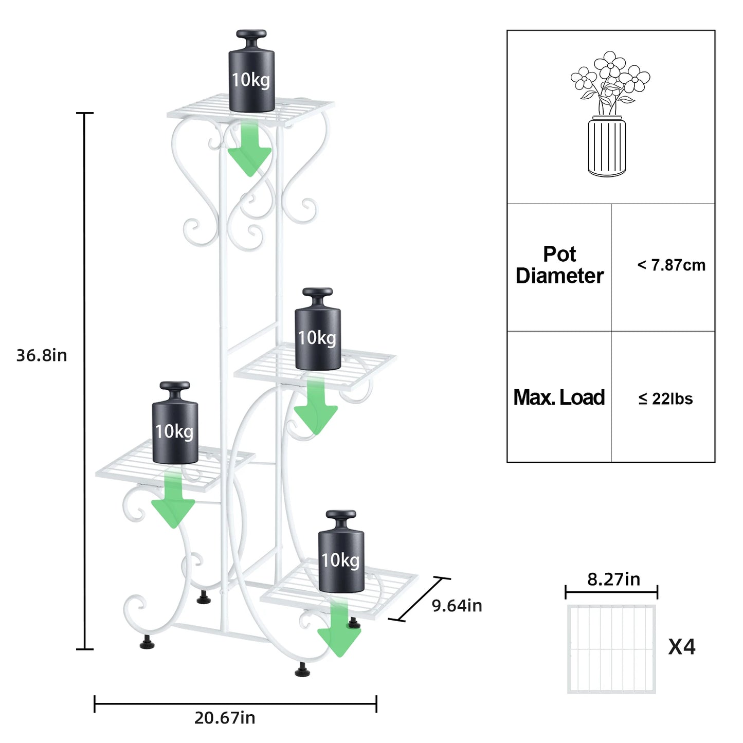 Four-Tier Metal Plant Stand for Indoor Outdoor Garden