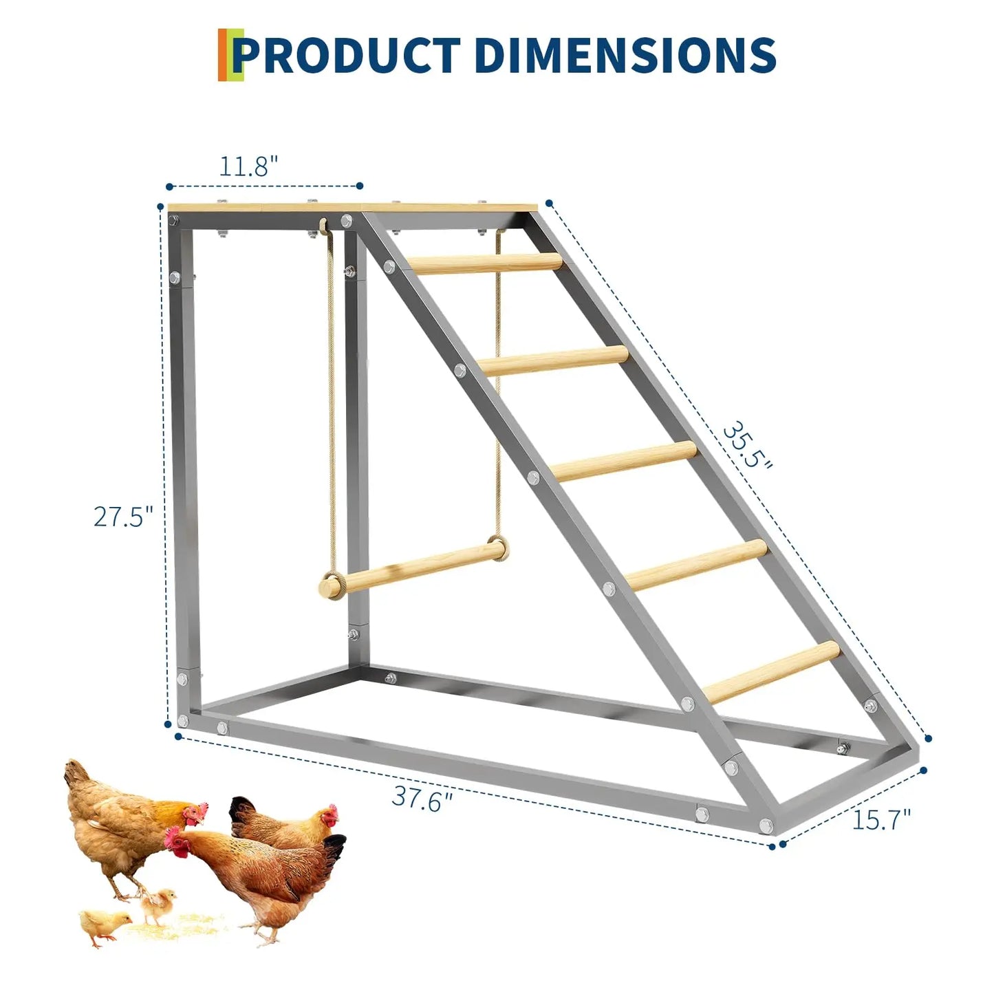 HiMISS Multi-Tier Chicken Roost Perch With Wooden Rungs Galvanized Steel
