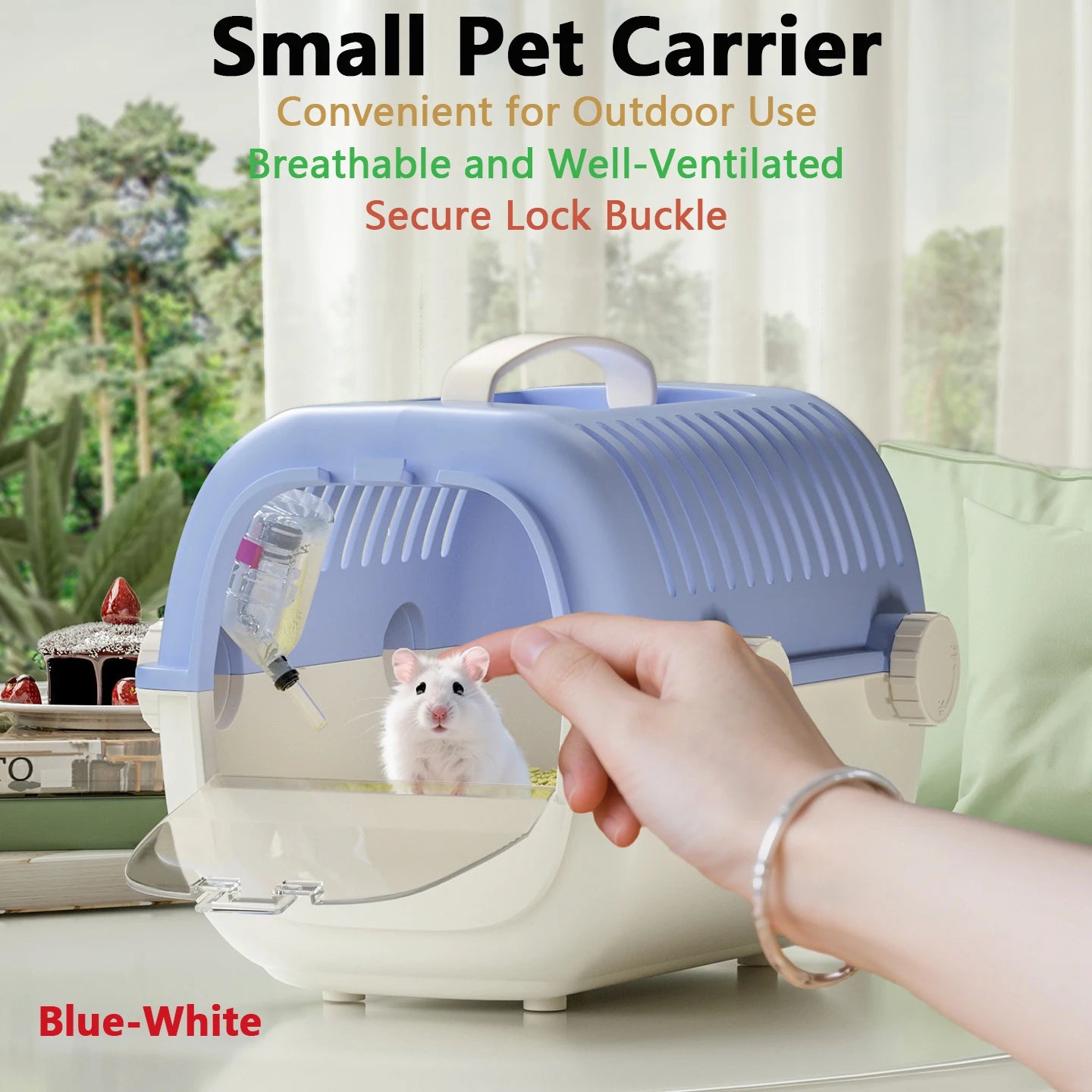 Luxury Hand Carry Pet Cage Travel Carrier For Small Animals With Water Bottle
