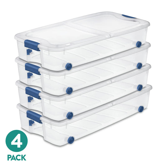 Latching Wheeled Stackable Underbed Storage Bin With Latch Lid