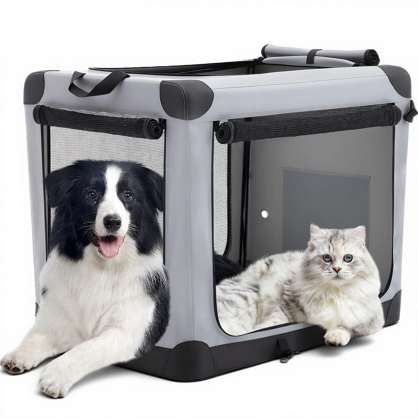 JHK Foldable Soft Dog Crate With Three Doors Indoor