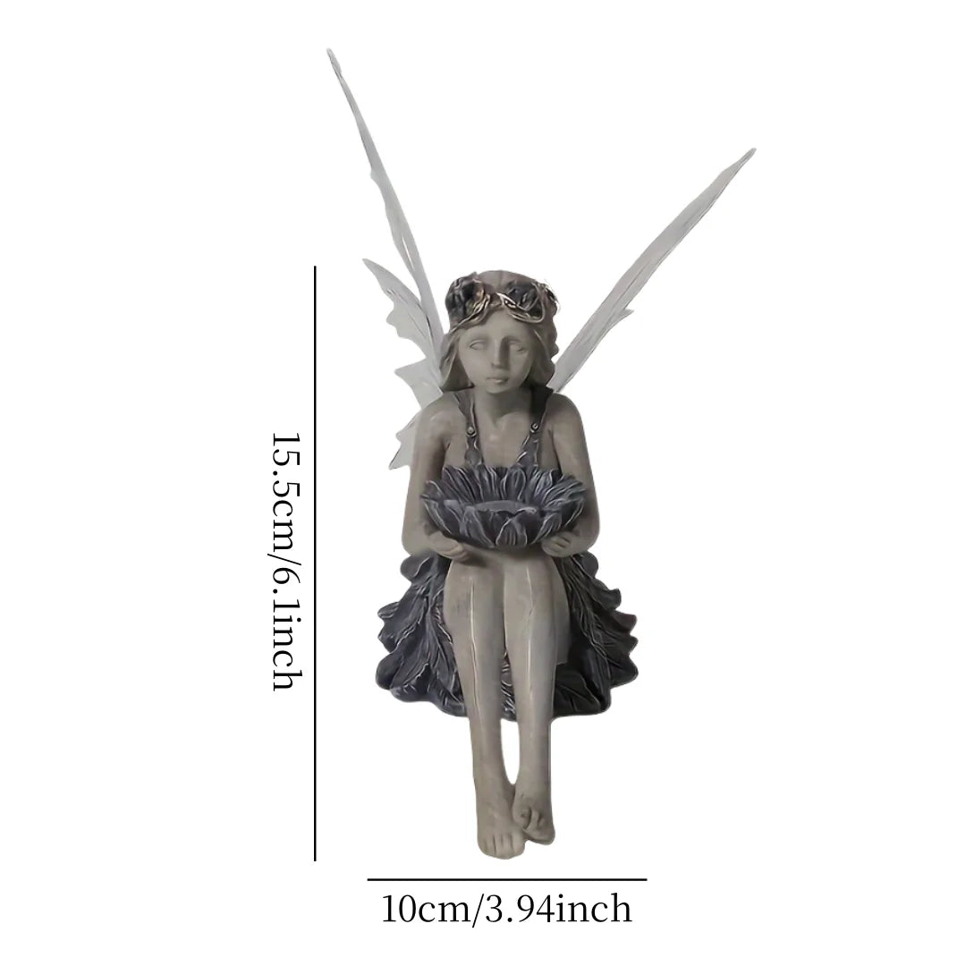 Outdoor Garden Solar Fairy Statue Light Resin Flower Holder Decor
