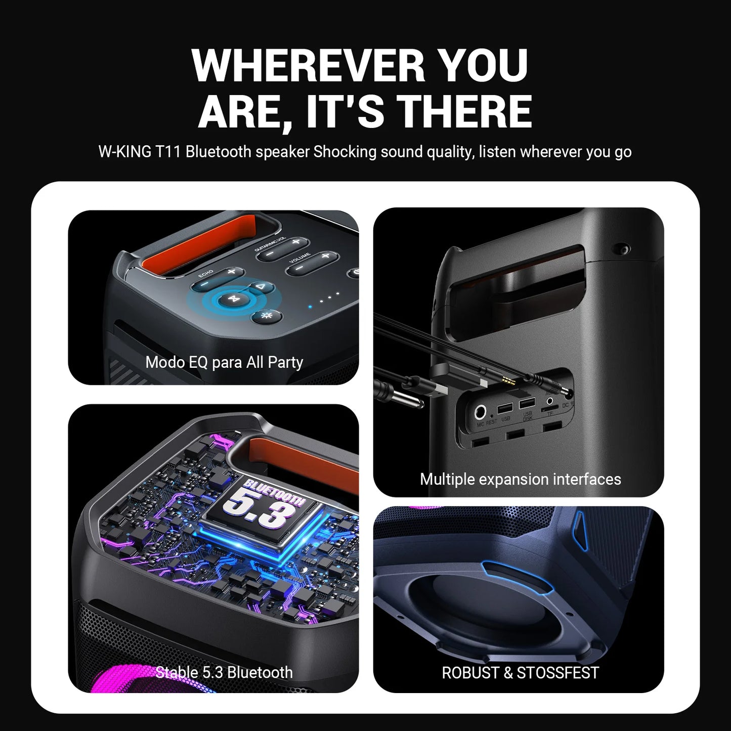 W-King T11 100W RMS Bluetooth Speakers IPX6 Waterproof