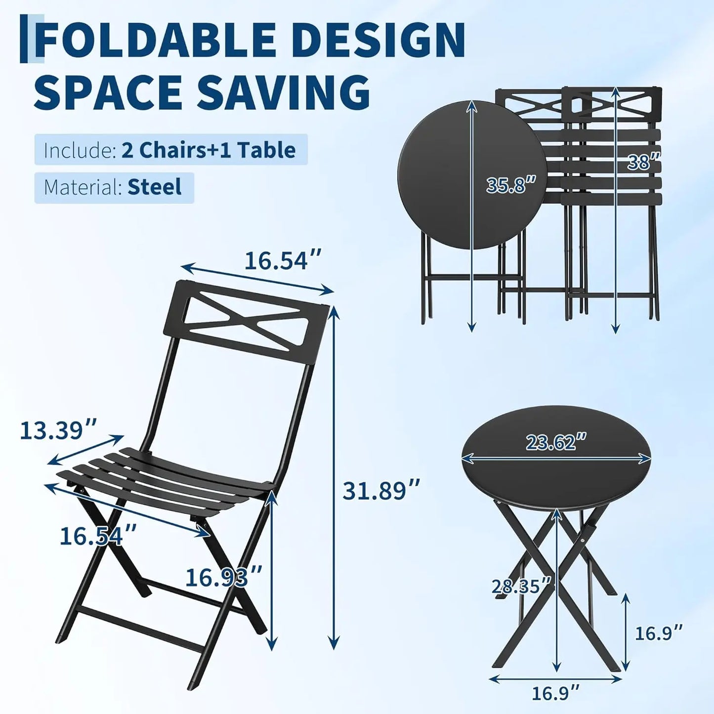 HobbyLane Outdoor Folding Bistro Set, Metal Patio Table And Chairs