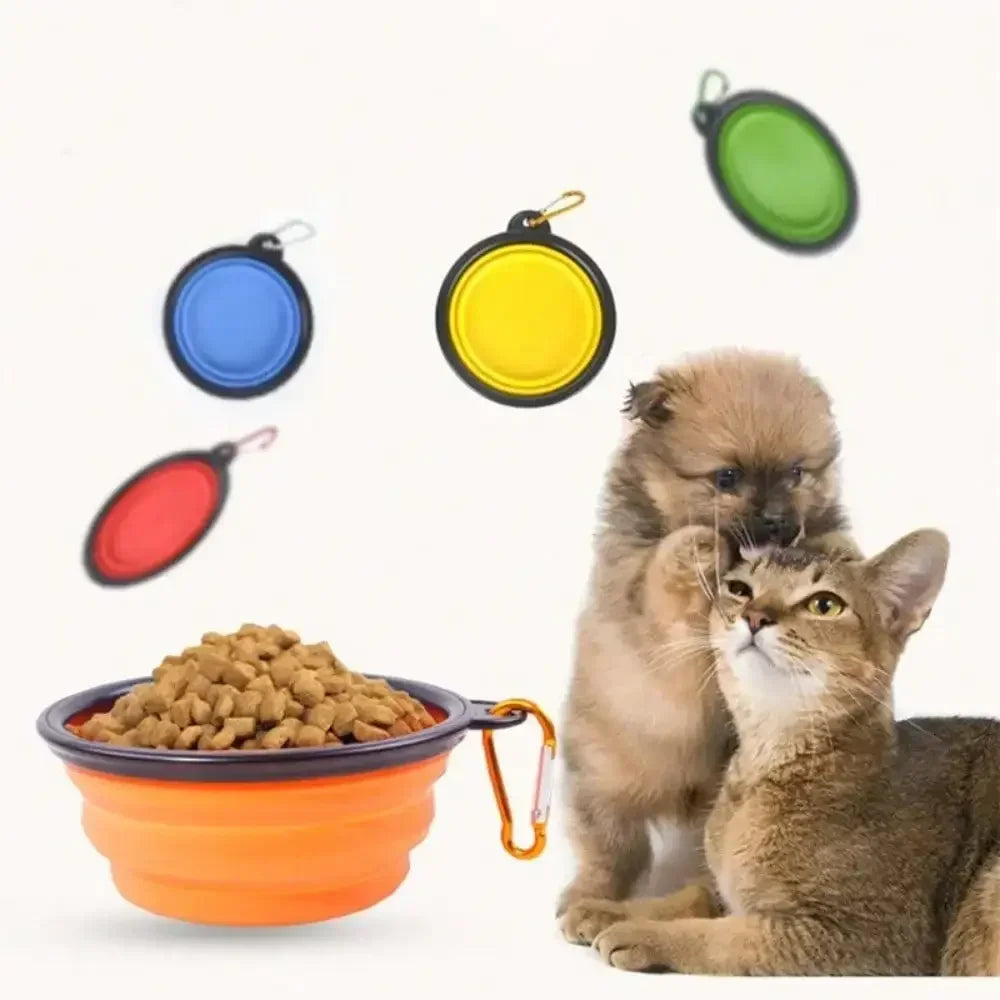 Folding Portable Silicone Dog Feeder Bowl 2-In-1 Pet Dispenser
