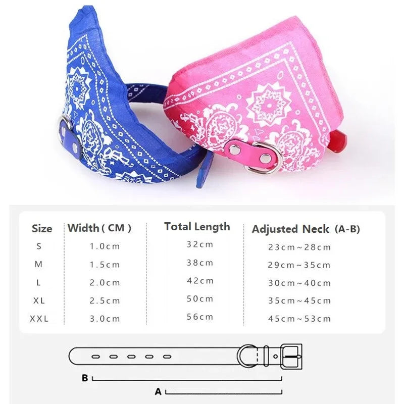 Leather Printed Adjustable Dog Bandana Collar For Pets