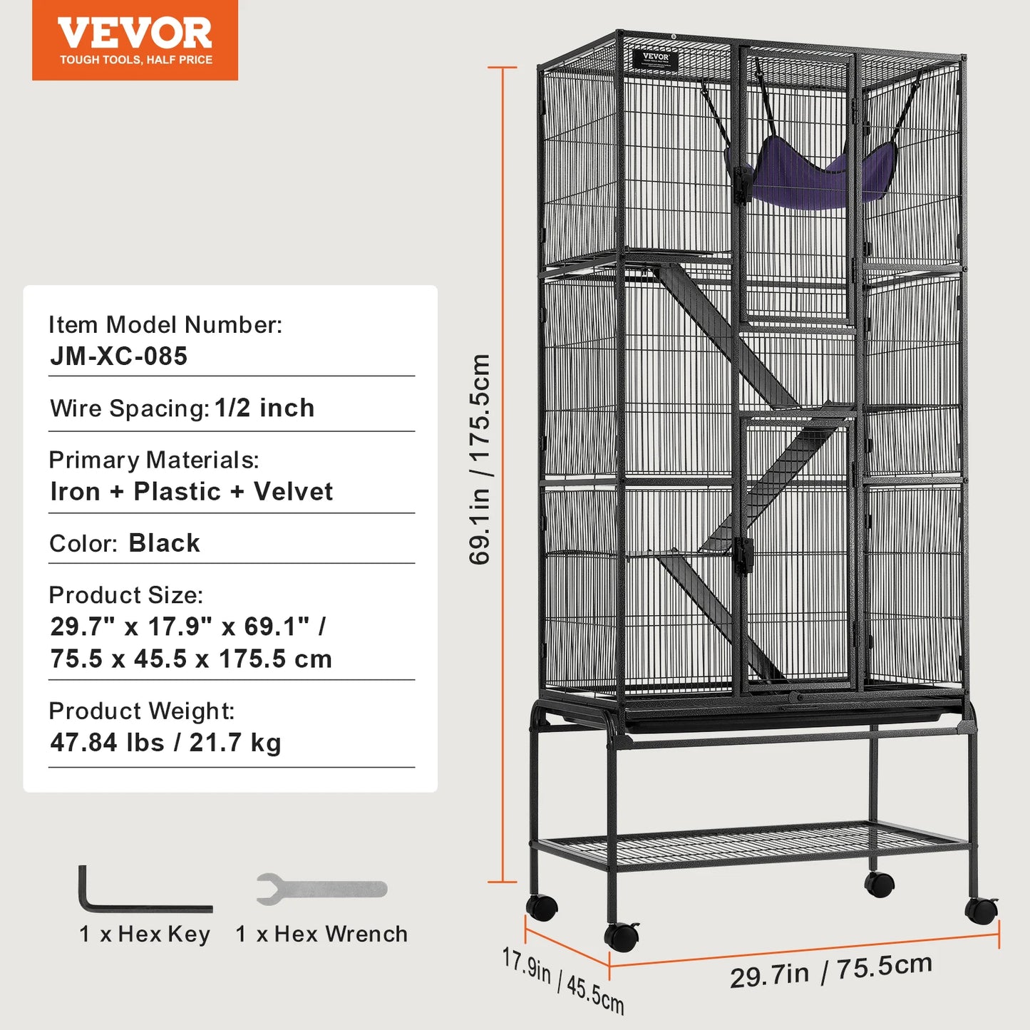 SucceBuy 4-Tier Rolling Metal Ferret Cage for Small Animals