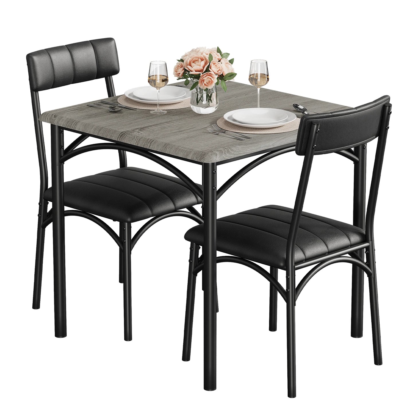 HiMISS Dining Table Set With Two Upholstered Chairs Kitchen Apartment