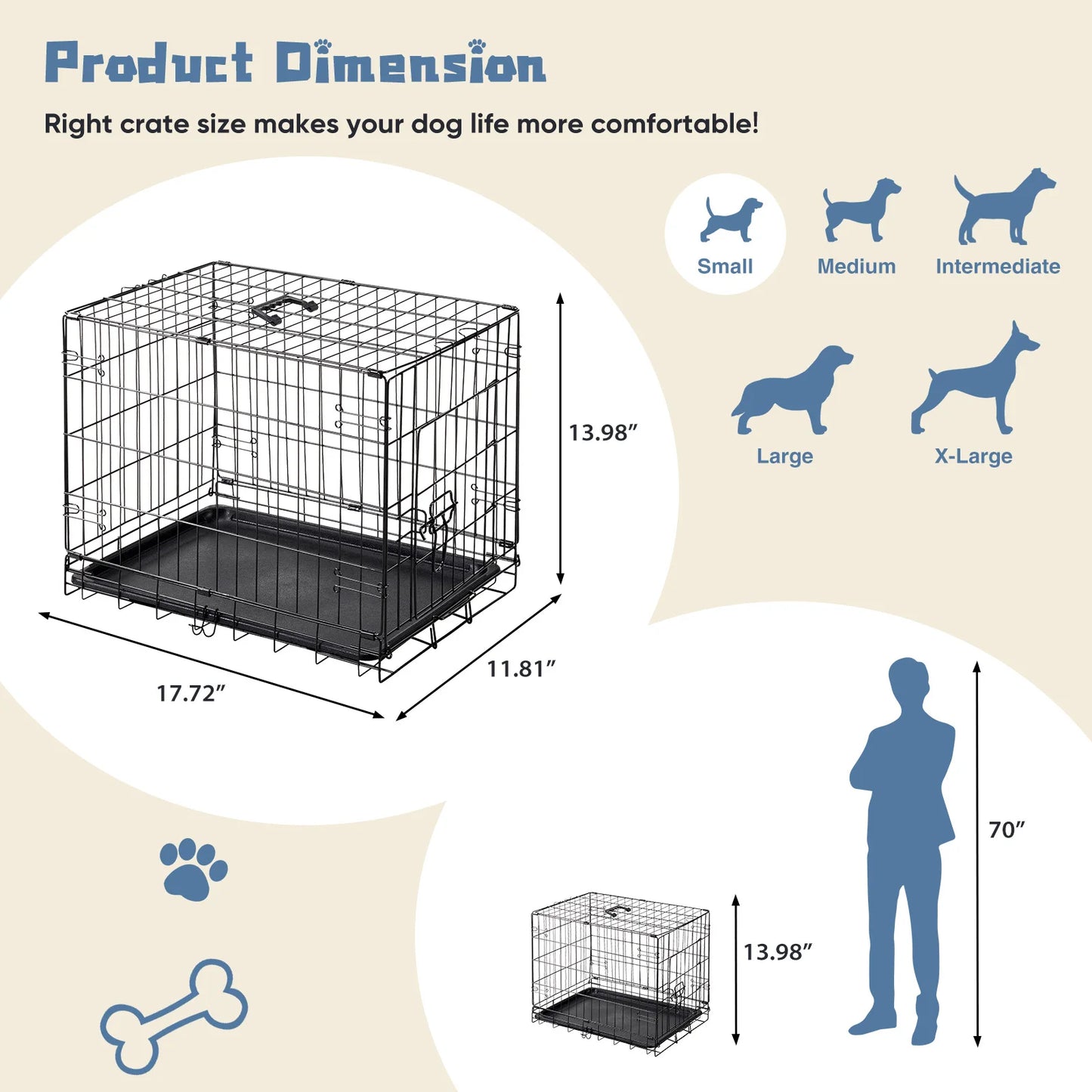 JHK Metal Dog Crate With Secure Lock Single Door Kennel
