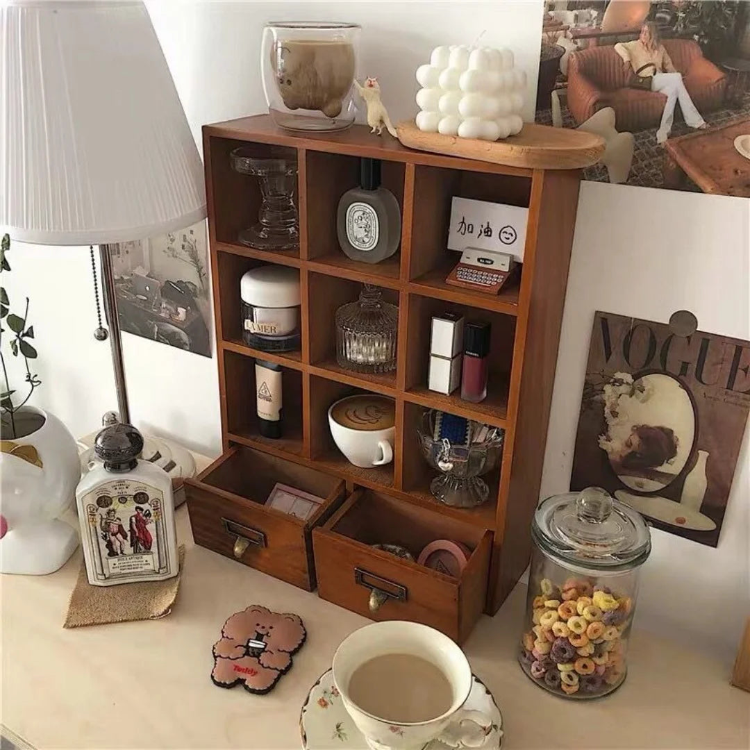 Nine-Compartment Wooden Storage Cabinet With Drawers