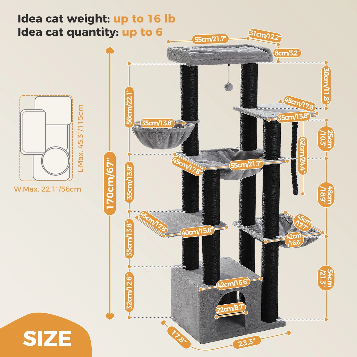 PAWZ Road Large Cat Tree With Multi Levels And Hammock