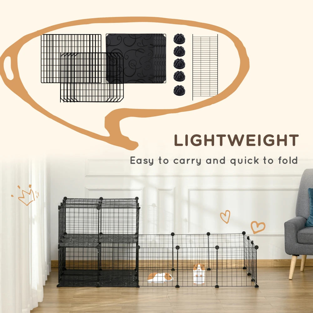 PawHut Portable Metal Pet Playpen With Doors For Small Animals