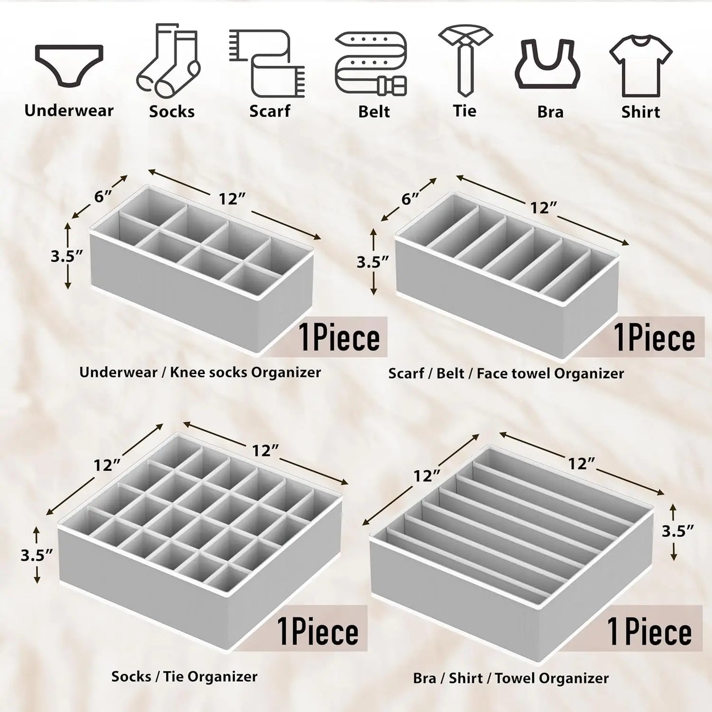 4 Pack Drawer Organizer Set With Foldable Nonwoven Storage Boxes