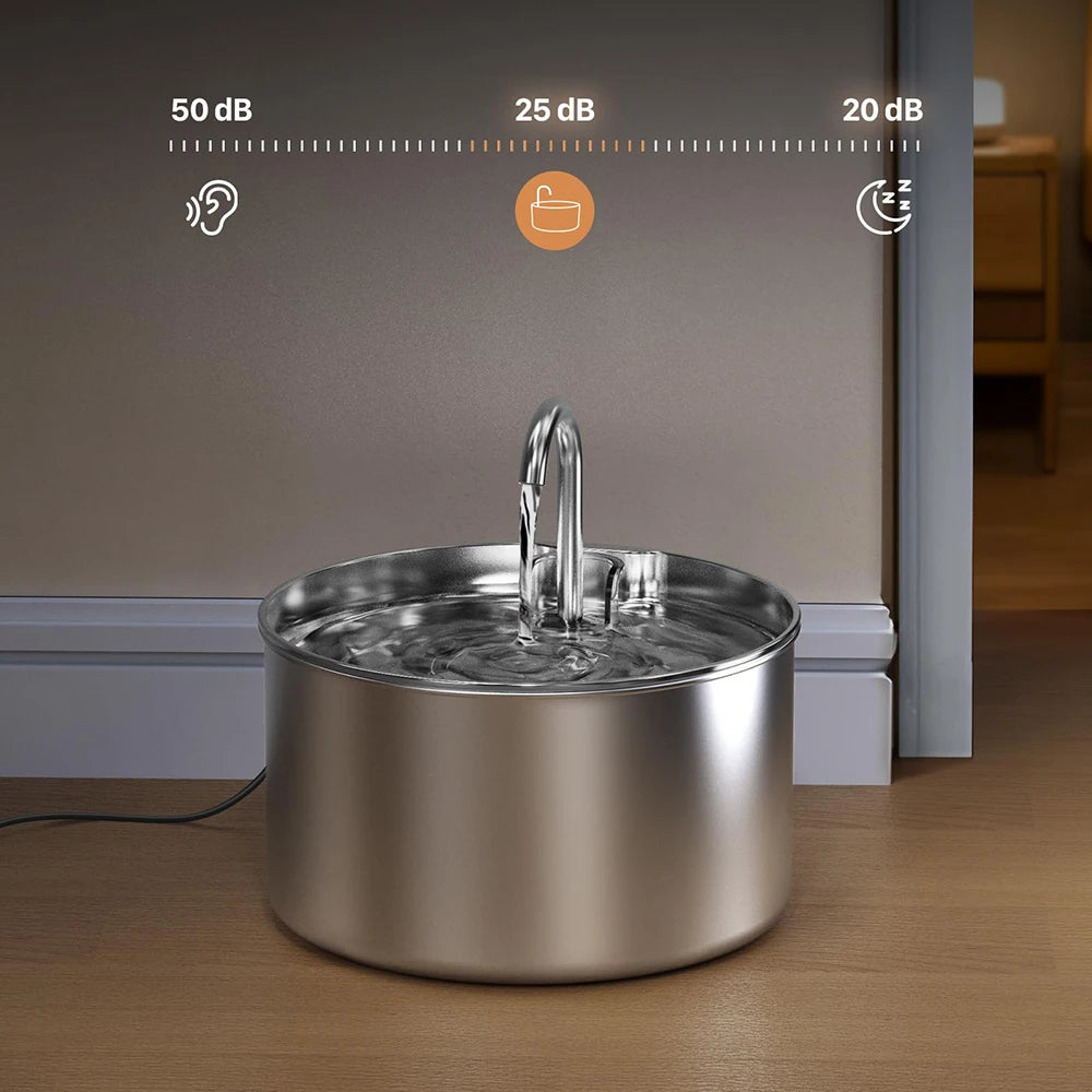 Stainless Steel Cat Water Fountain Whisper Quiet Low Noise