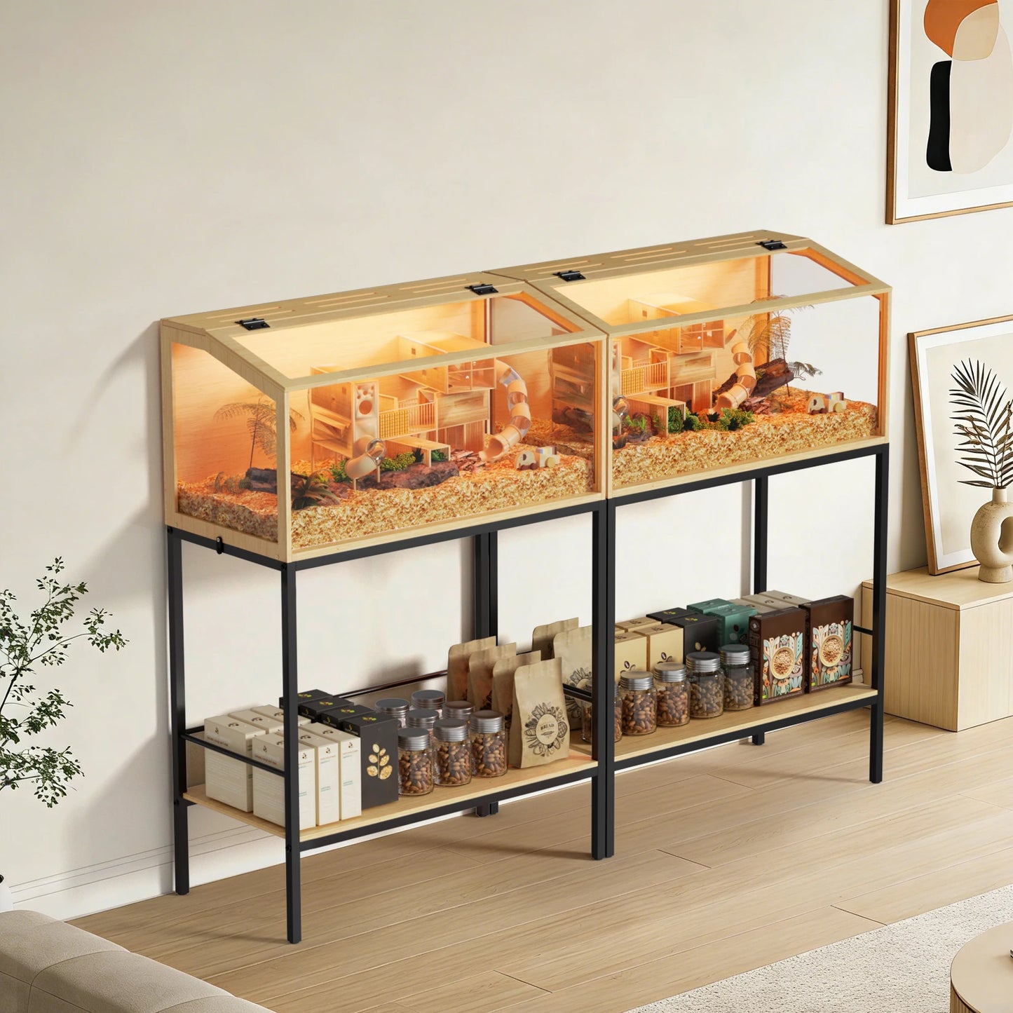 Wooden Hamster Cage With Built In Light For Small Pets