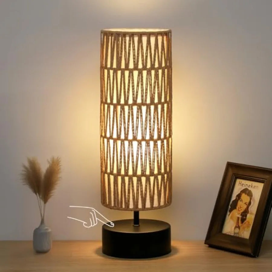 Rattan Table Lamp With Touch Control 3-Way Dimmable Bedside