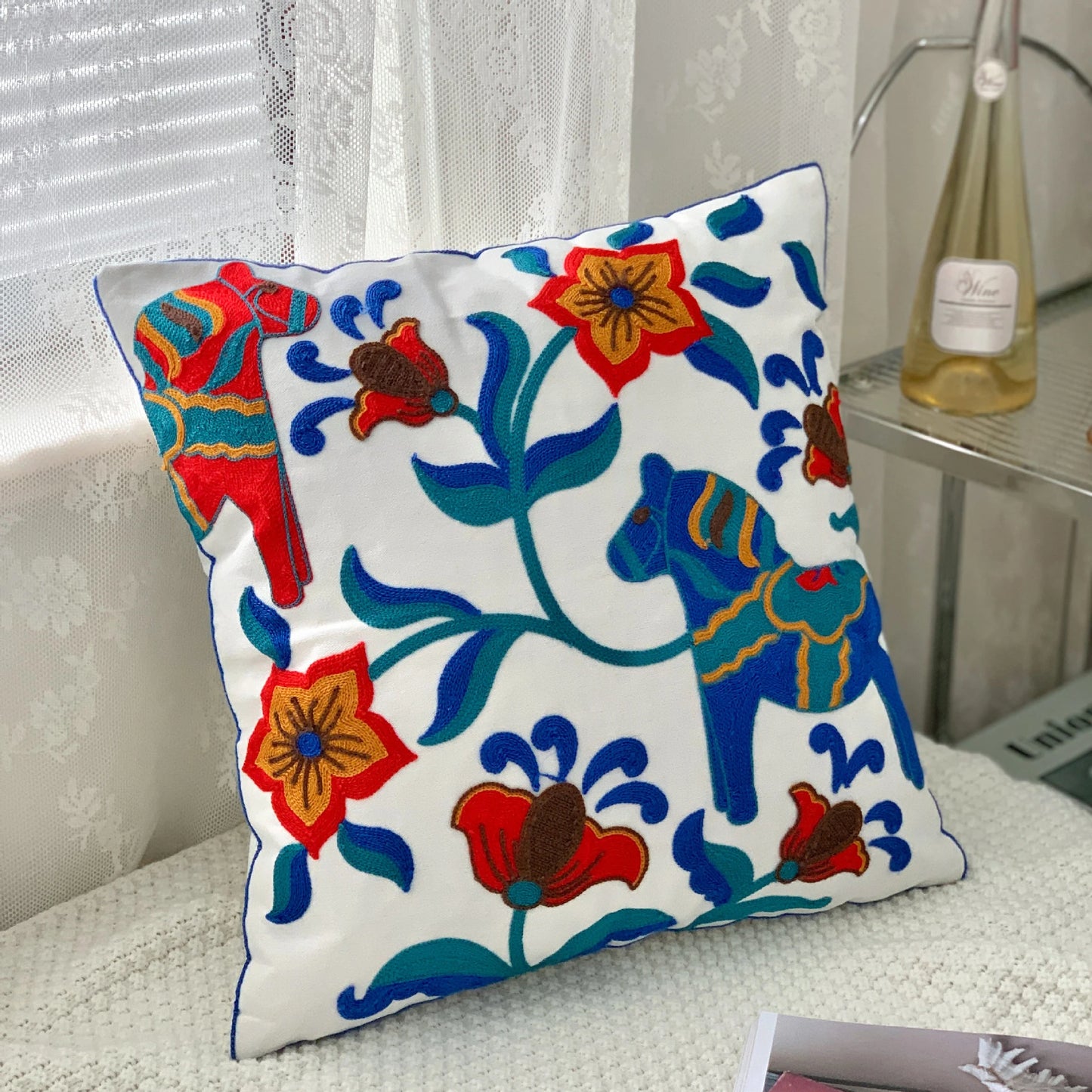 Ethnic Style Floral Embroidered Cotton Pillow Cover