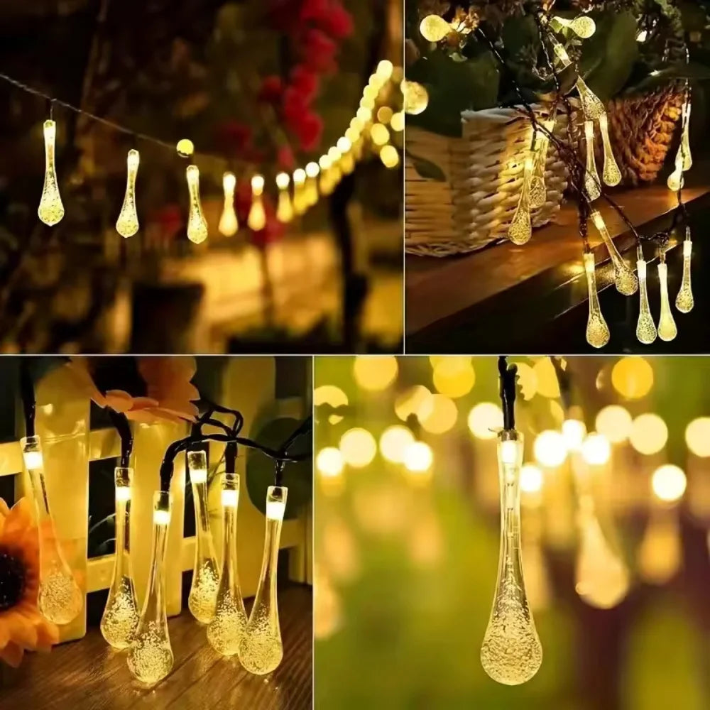 Solar Water Droplets LED String Lights For Outdoor Decor