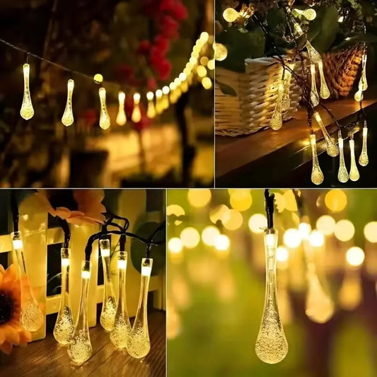 Solar Water Droplets LED String Lights For Outdoor Decor