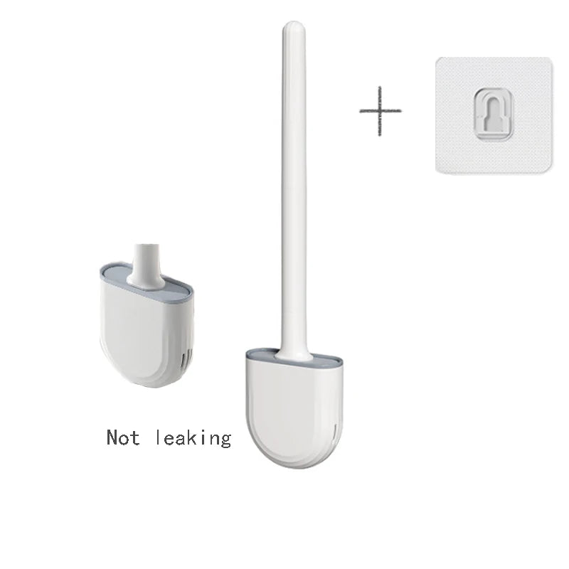 Wall Hanging Toilet Brush With Holder, Long Handle Silicone Bristles