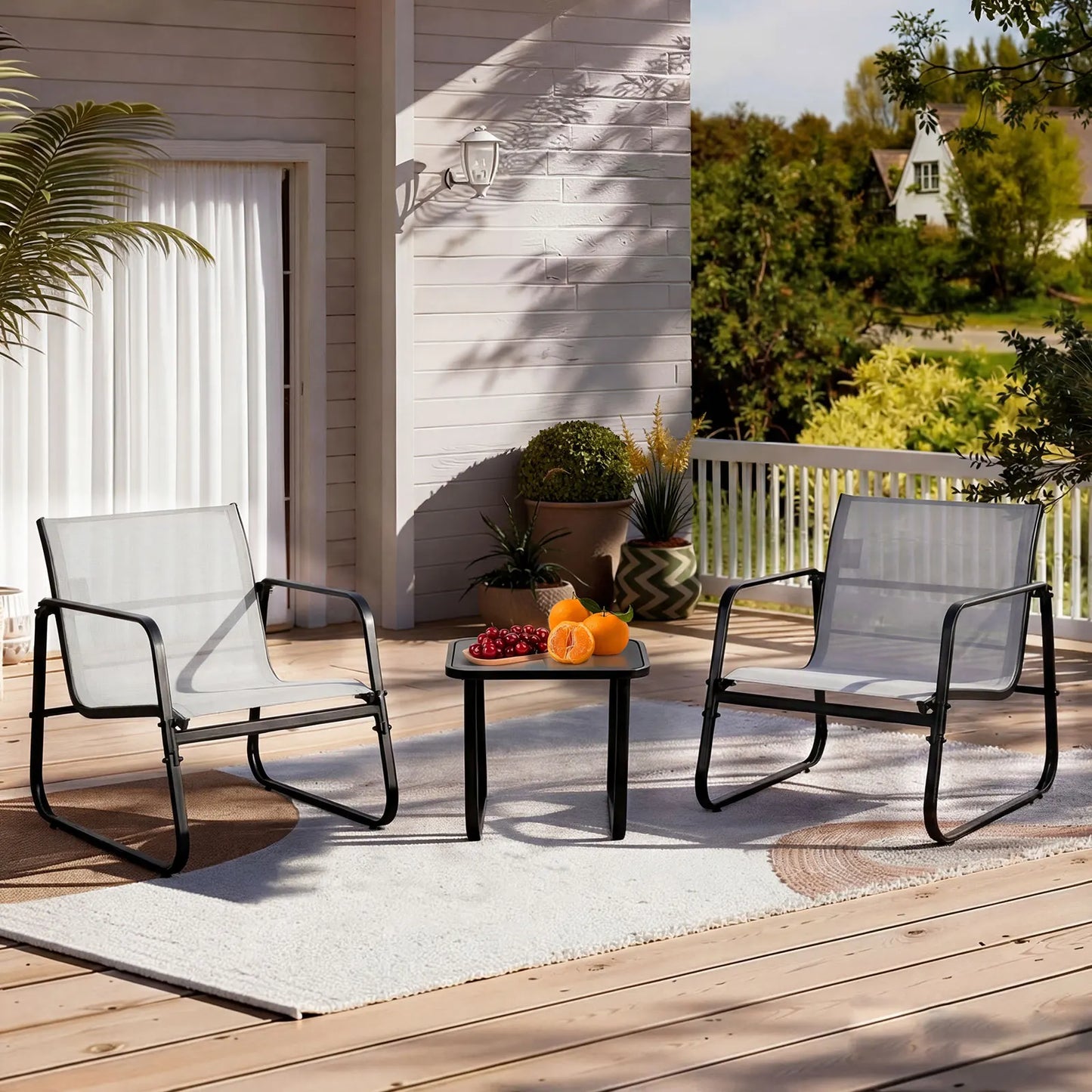 JHK 3-Piece Patio Furniture Set With Table Outdoor Mesh Back