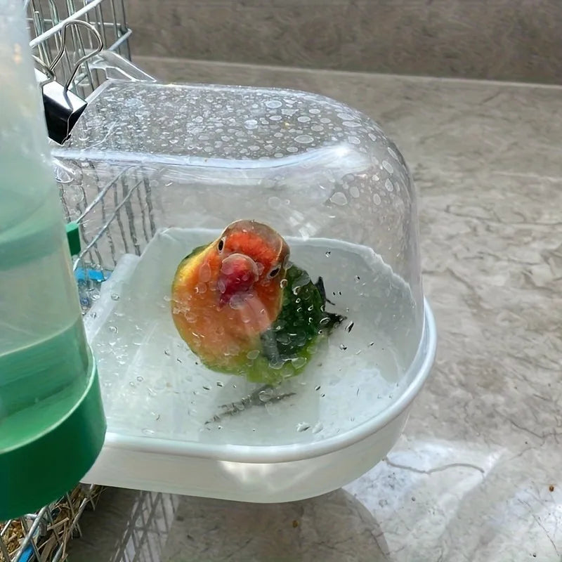 Transparent Bird Bath Tub With Splash-Proof Shower For Parrots