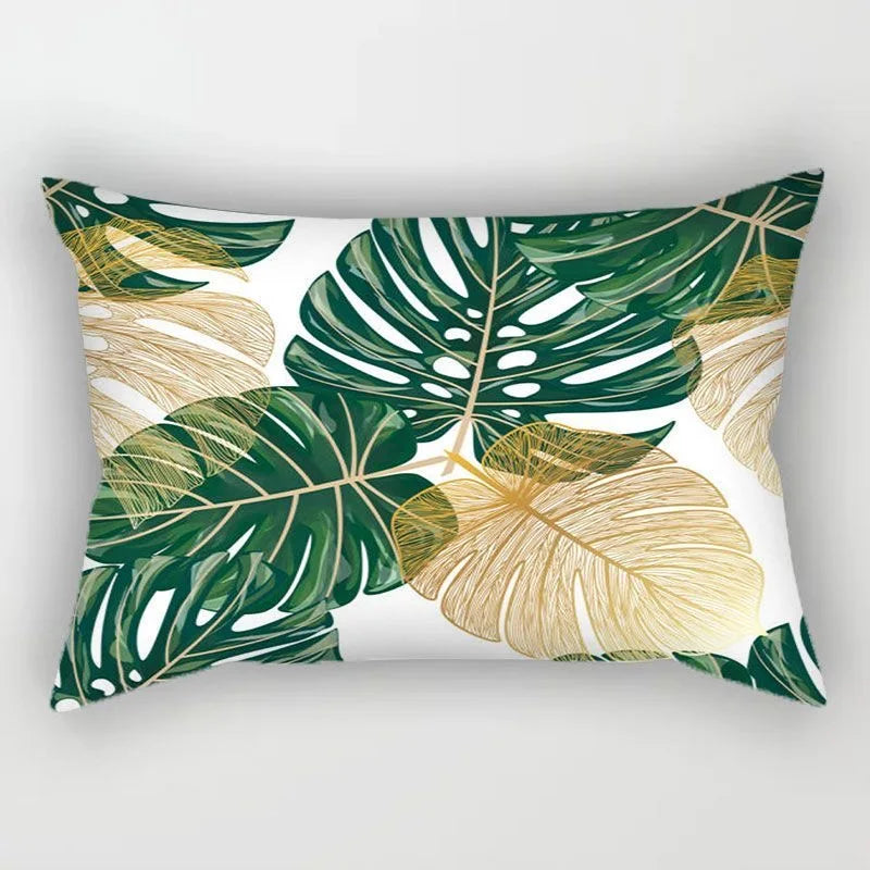 Tropical Polyester Cushion Cover Monstera Palm Leaf Pillowcase
