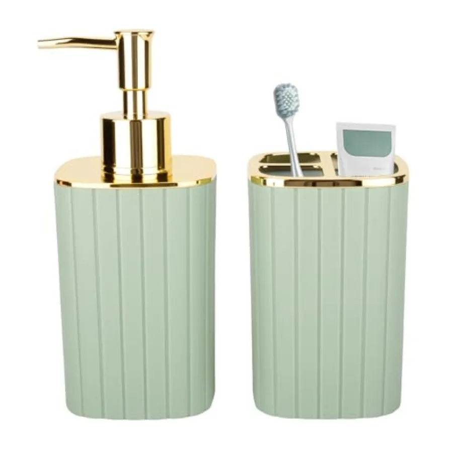 Bohemian Bamboo Bathroom Set With Soap Dispenser And Brush Holder