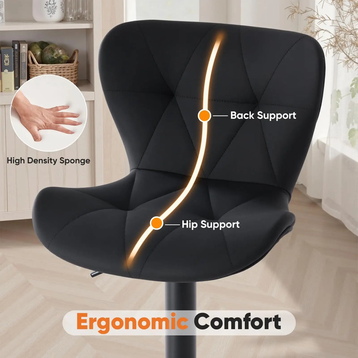 JHK Set Of 2 Ergonomic Adjustable Swivel Dining Chairs