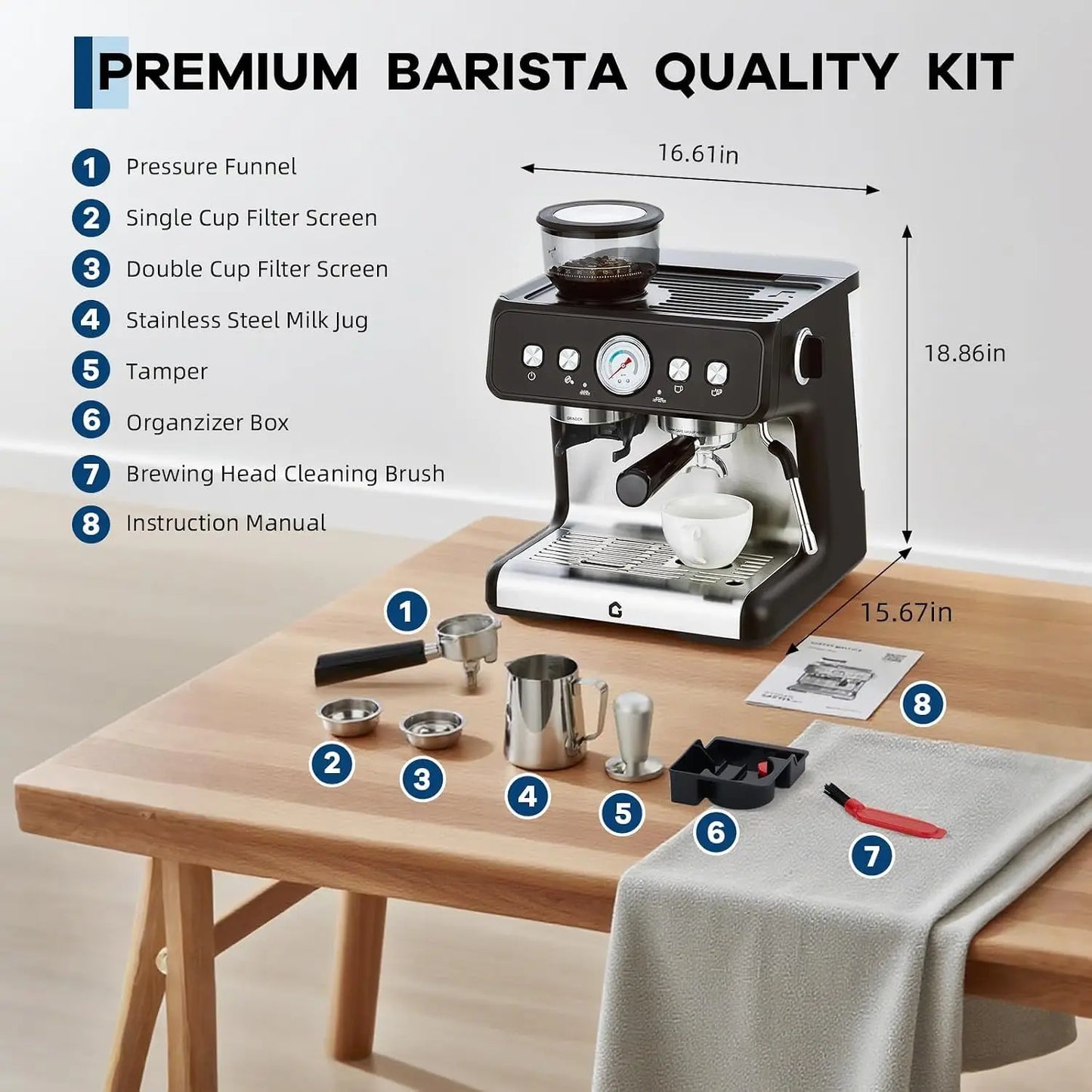 HiMISS Espresso Machine With Integrated Grinder 20 Bar