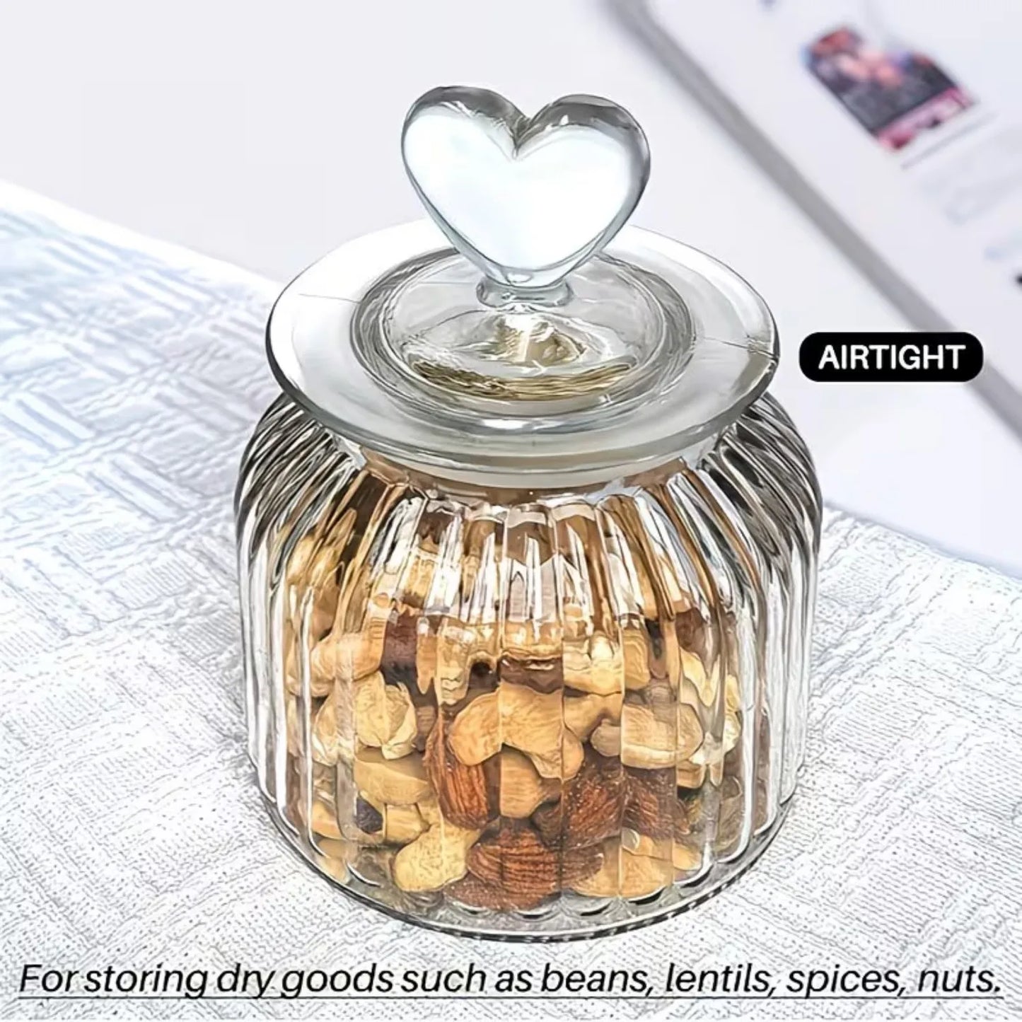 3 Pack Glass Storage Canisters Set Airtight Ribbed Jars