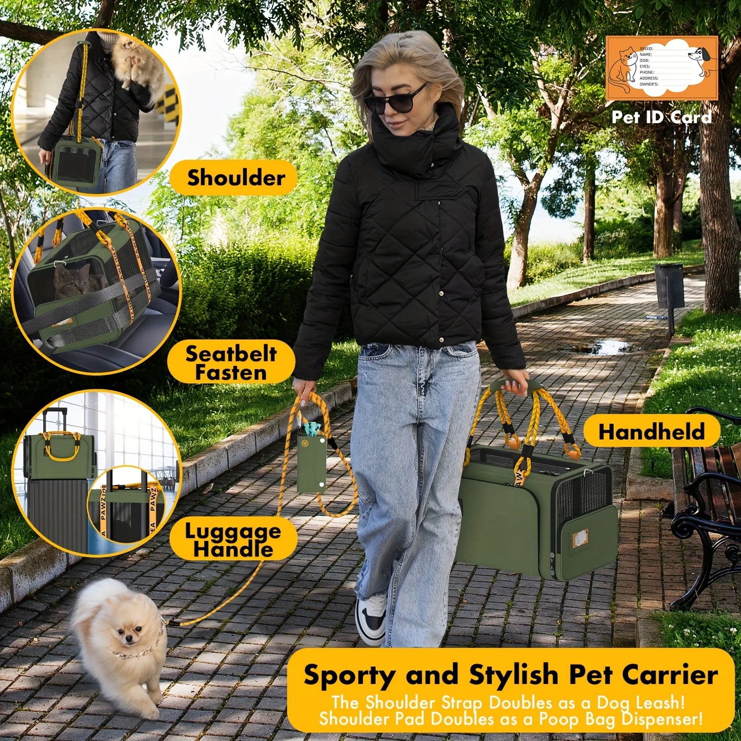 PAWZIDEA Expandable Cat Carrier With ID Card TSA Approved Under Seat