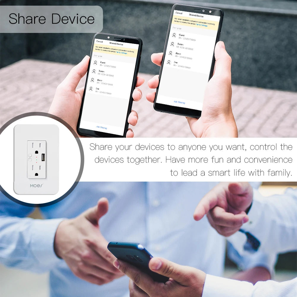 MOES WiFi Smart Wall Outlet With USB Ports For Alexa