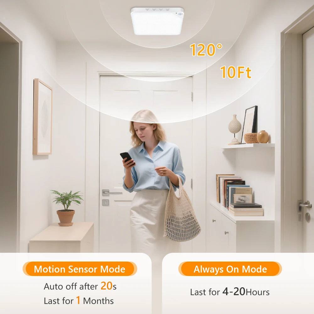 Willed 8W Rechargeable Motion Sensor Ceiling Light With Remote 5000mAh