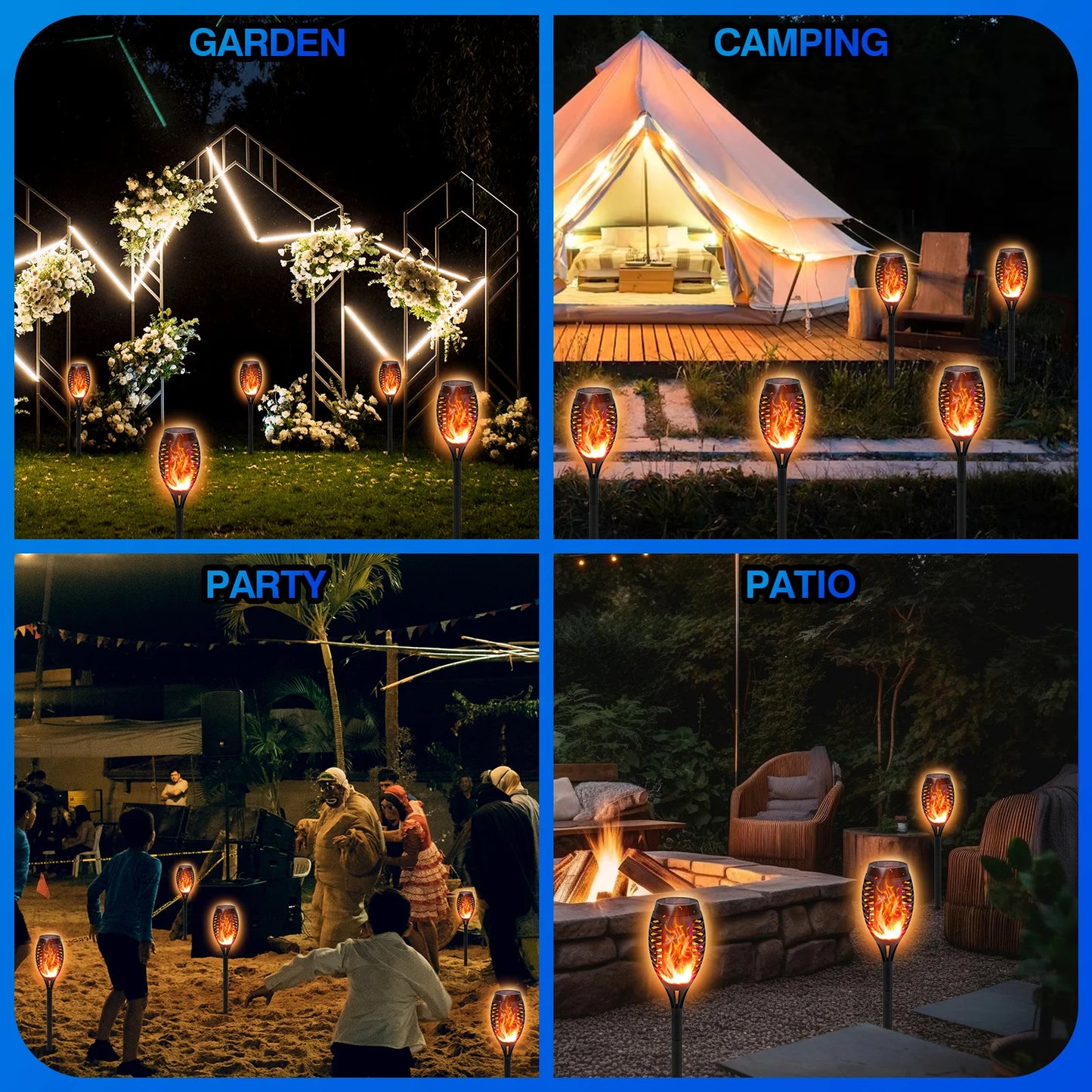 Solar Torch Lights Flickering Flame Outdoor Garden Path Patio Waterproof